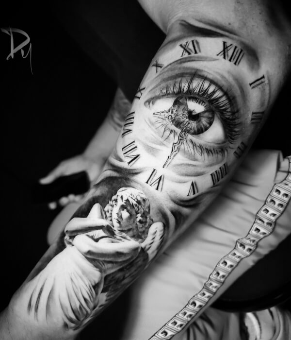 Archangel With Eye And Watch Tattoo