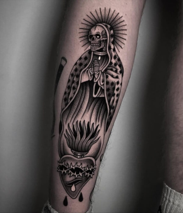Black & Blue Santa Muerte Tattoo