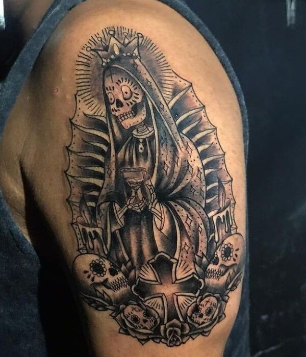 Black Santa Muerte Tattoo