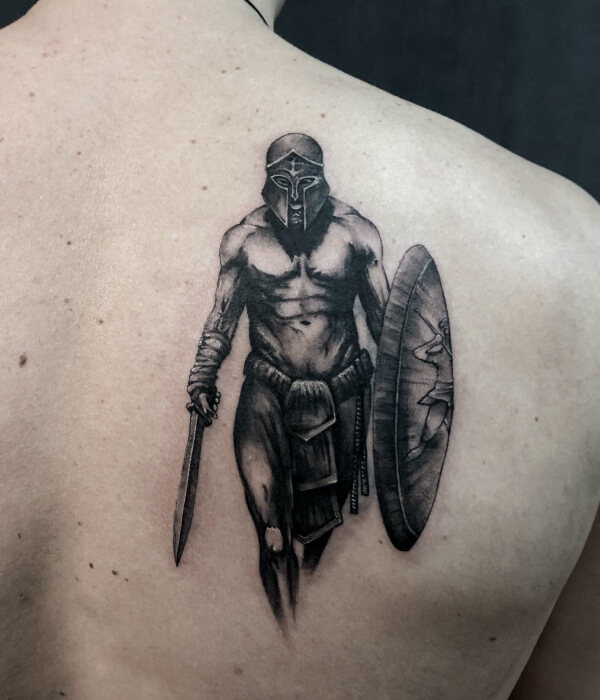 Blackwork Spartan Tattoo