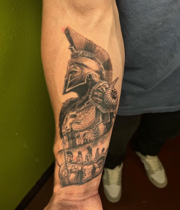 Classical Black and Gray Spartan Tattoo