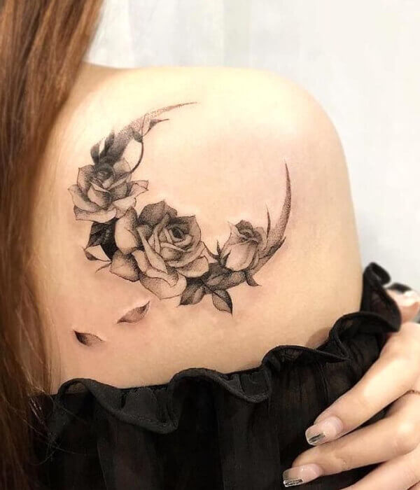 Crescent Moon With Rose