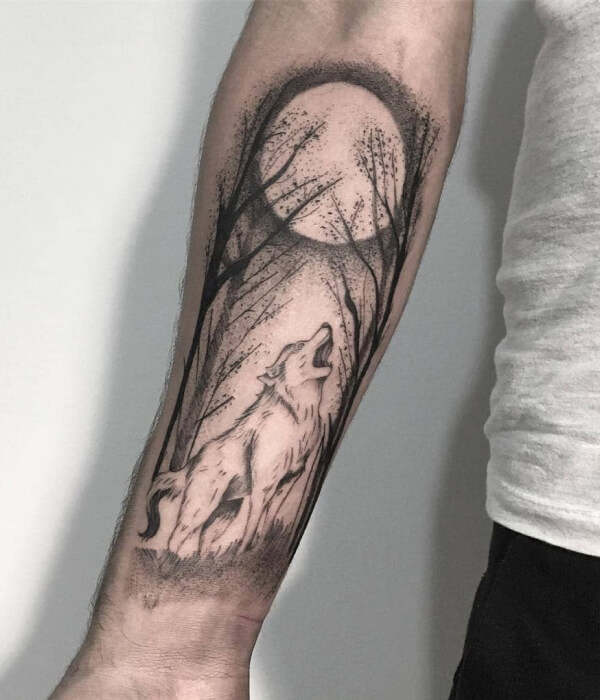 Fierce Wolf Tattoo (with Moonlight)