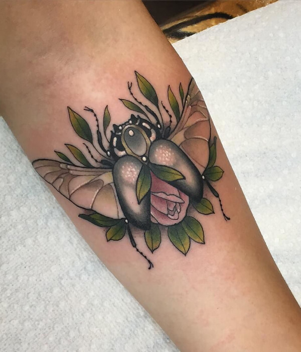 Floral Beetle Tattoo