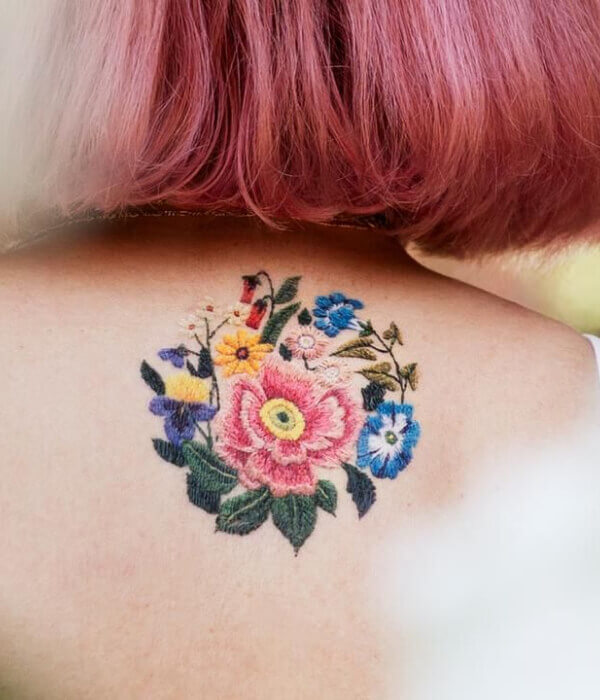 Floral Embroidery Stitch Tattoo