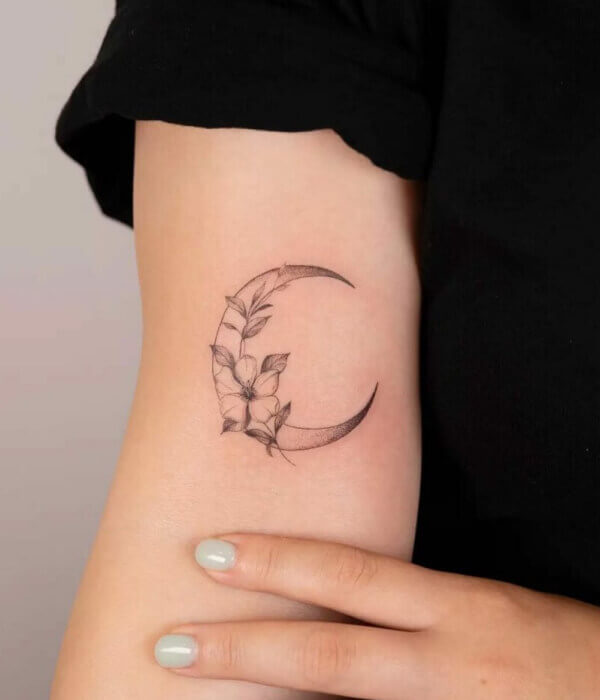 Floral Moon Tattoo for women
