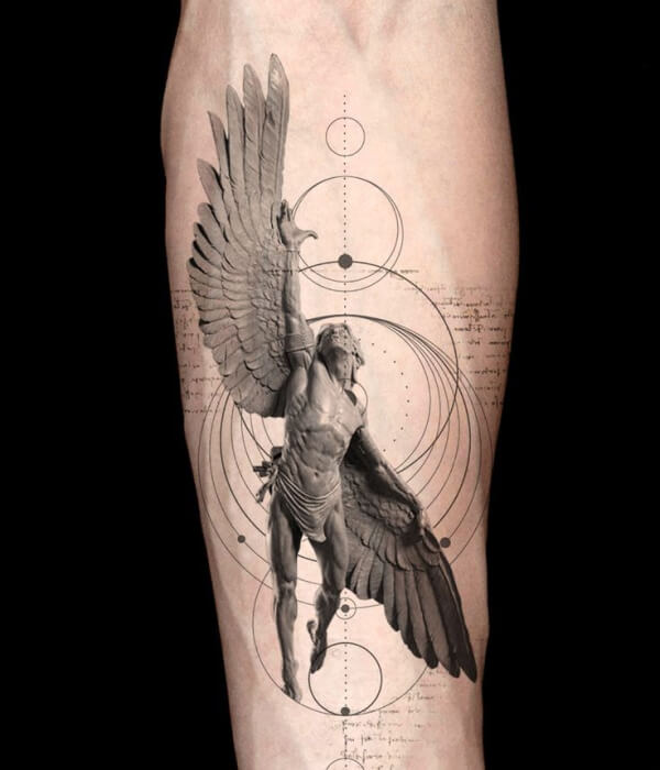 Flying Archangel With Sword Tattoo