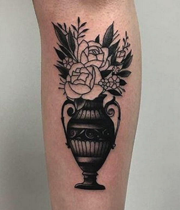 Intricate Realism Vase and Flowers Tattoo