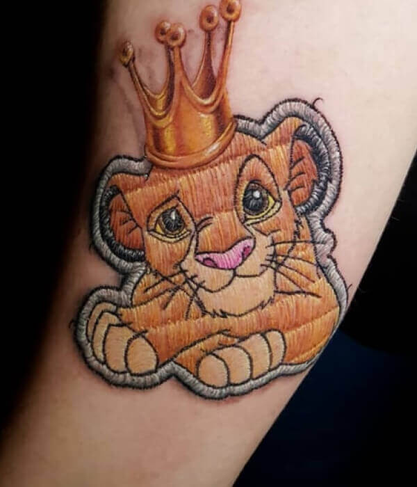 Lion Embroidery Tattoo with Flowers