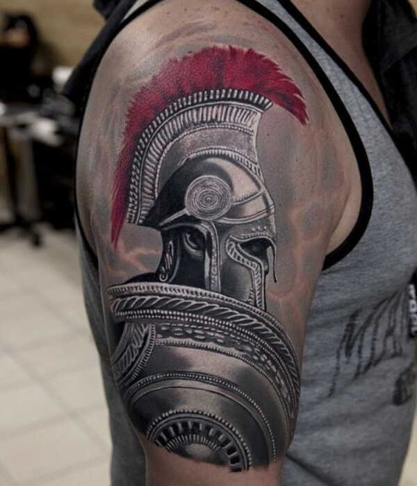 Metallic Realism Spartan Tattoo