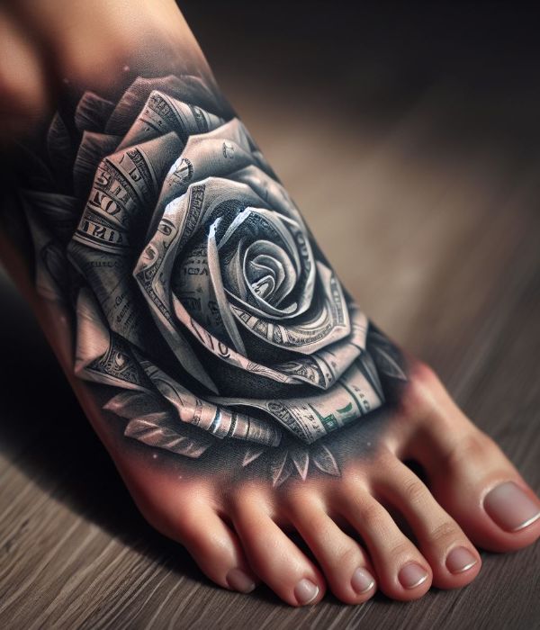 Money Rose Foot Tattoo