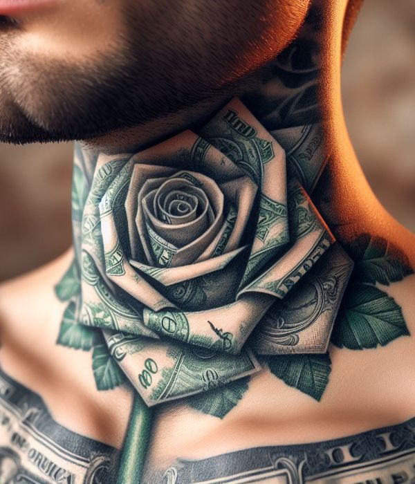 Money Rose Tattoo Neck