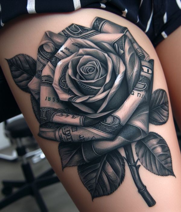 Money Rose Tattoo leg
