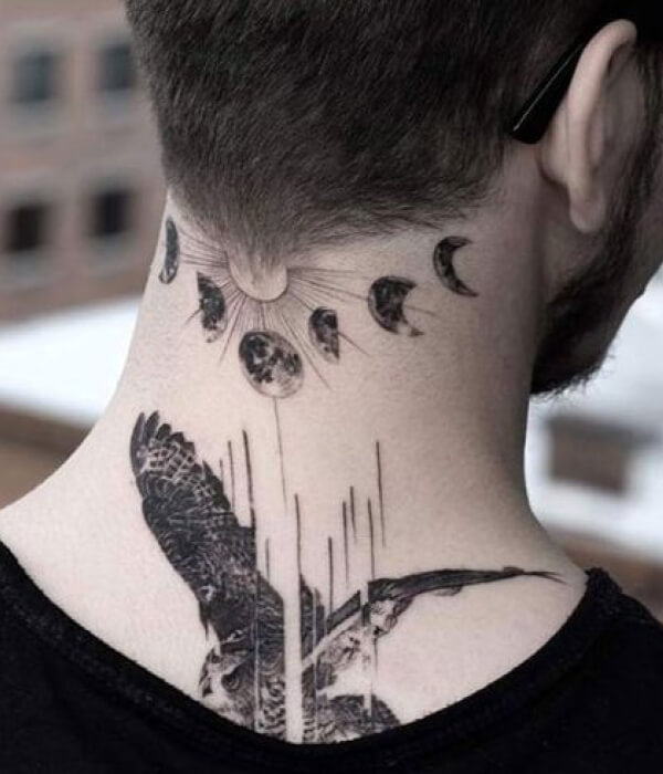 Moon Tattoo on Neck