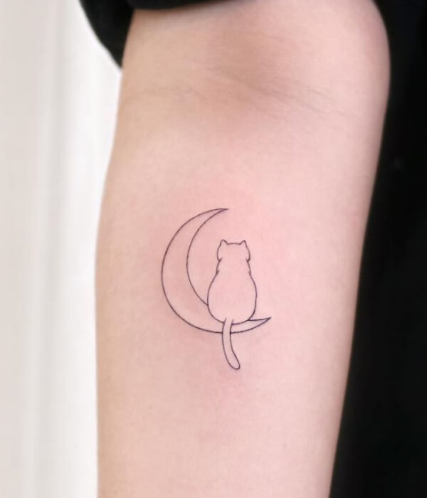 Moon Tattoo with Cat for girl