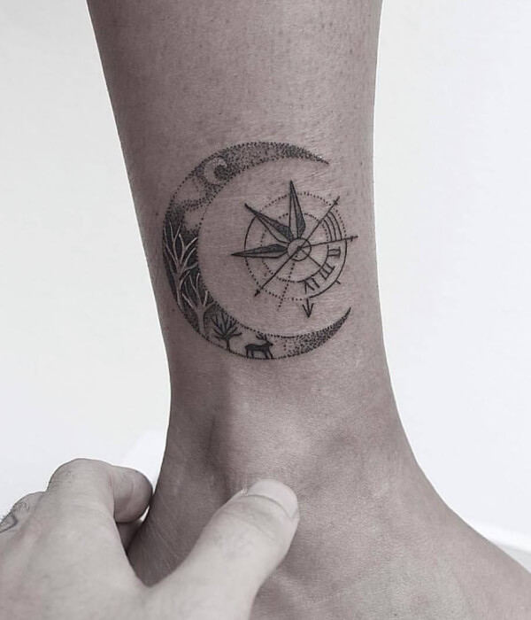 Moon and Compass Tattoo for Men