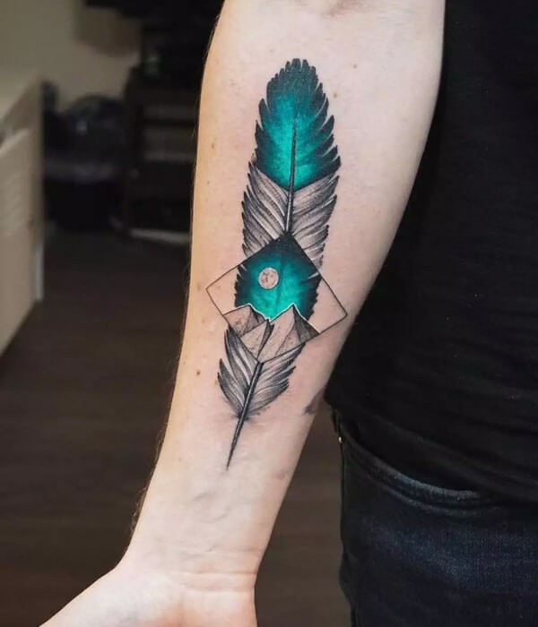 Moon and Feather Tattoo