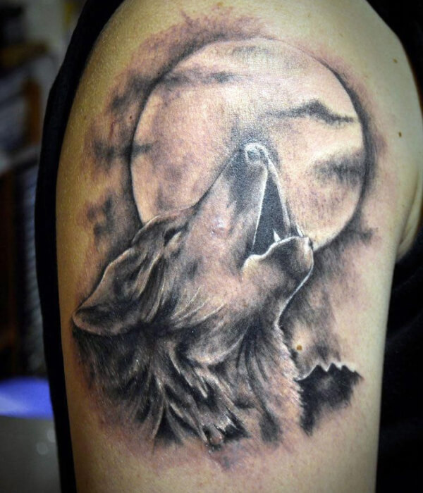 Moon and Wolf Tattoo for Men