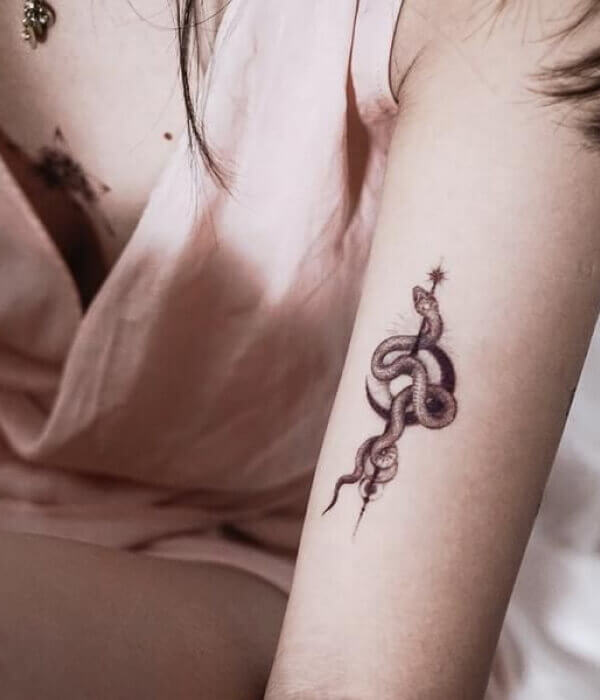 Moon with Snake Tattoo