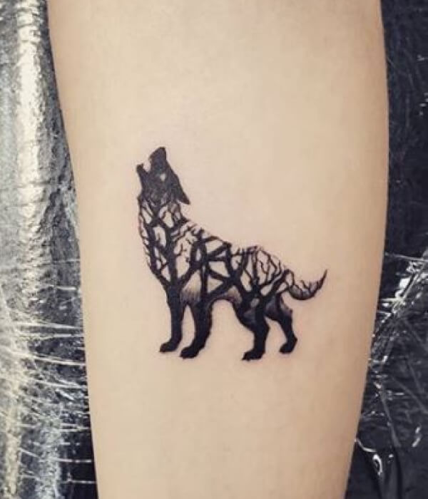 Negative Space Wolf Tattoo