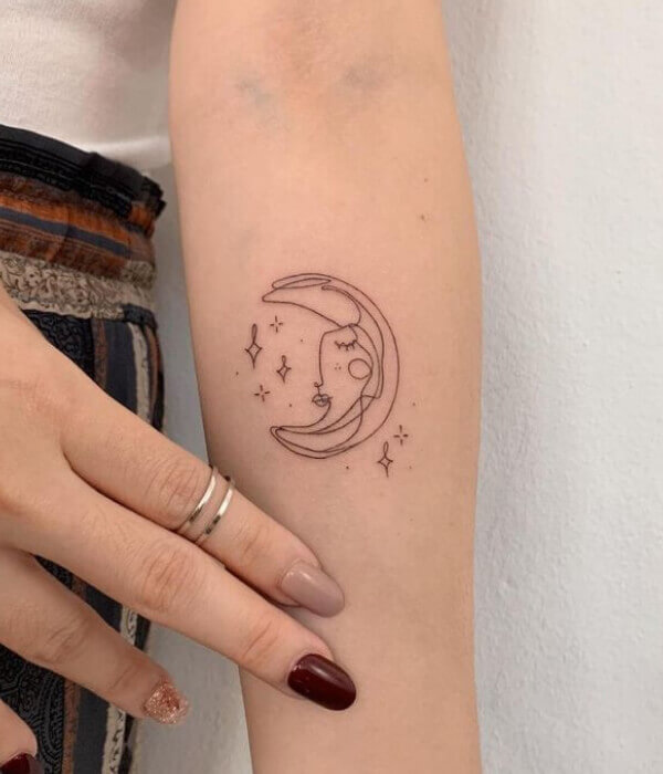 One Line Moon Tattoo for females