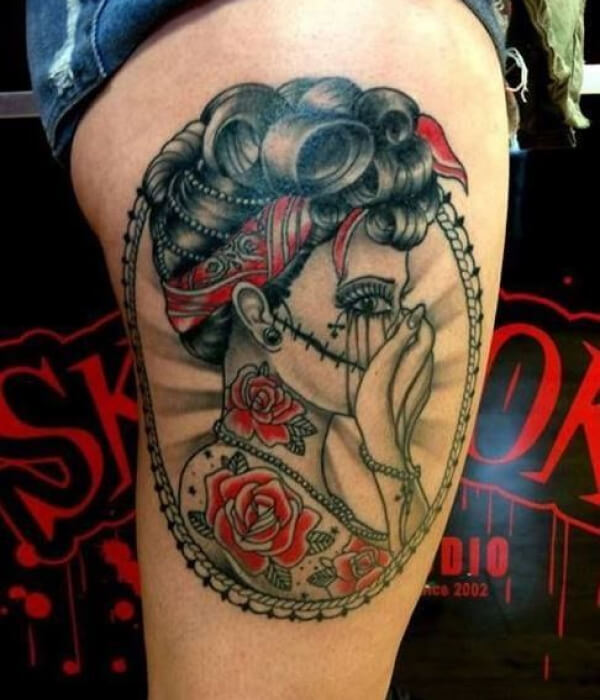 Pin-up Girl Santa Muerte Tattoo