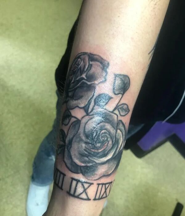 Rose Tattoo With Anniversary Date
