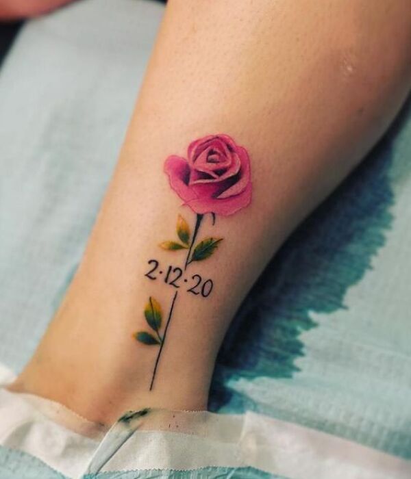 Rose Tattoo With Anniversary Date