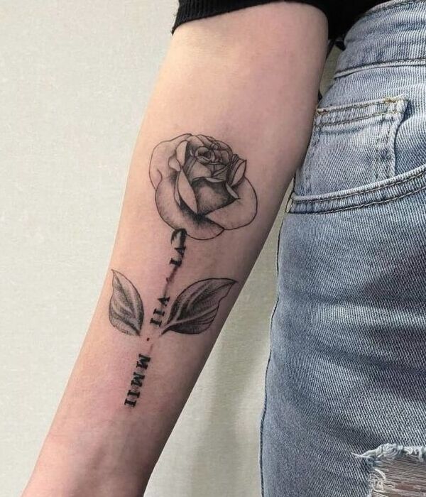 Rose Tattoo With Anniversary Date on Sleeve