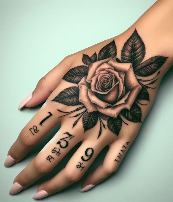 Rose Tattoo With Anniversary Date On Hand