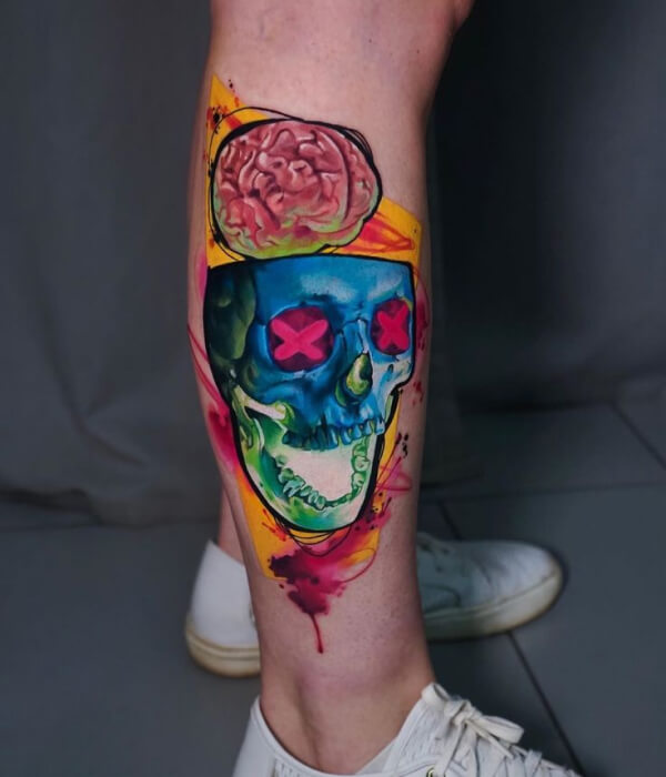 Skull with Visible Brain Tattoo