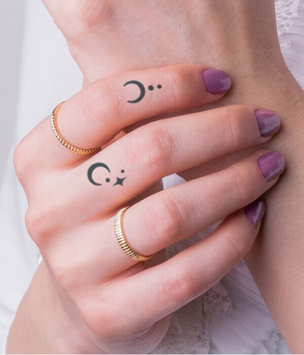 Small Cresent Moon Tattoo on Finger for girl