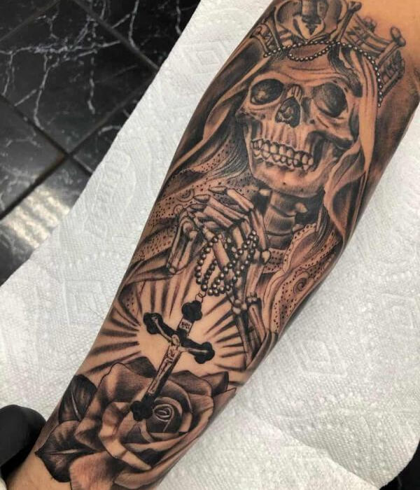 Small Forearm Santa Muerte Tattoo