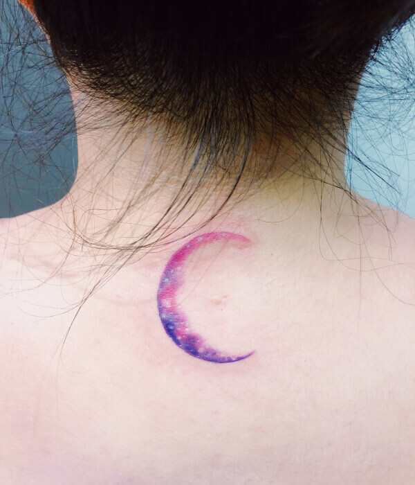 Watercolor Crescent Moon Tattoo
