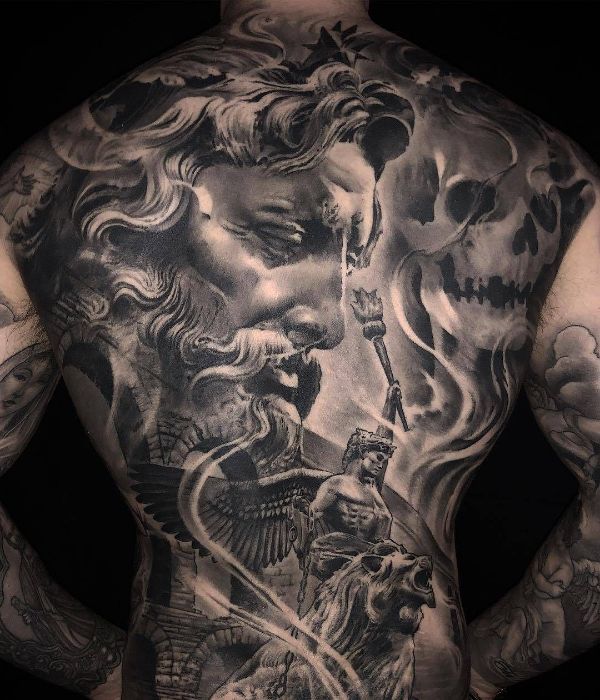 Zeus Tattoo on Back for men