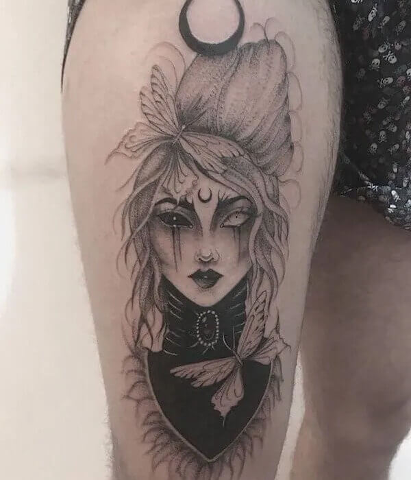 Witchy Tattoo on leg