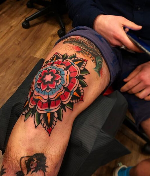 American Traditional Knee Tattoo