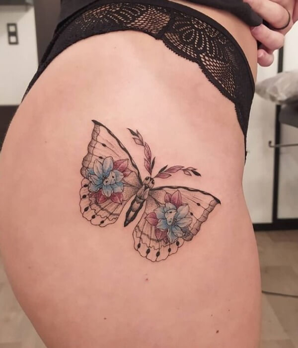 Balance and Symmetry Butterfly Thigh Tattoo