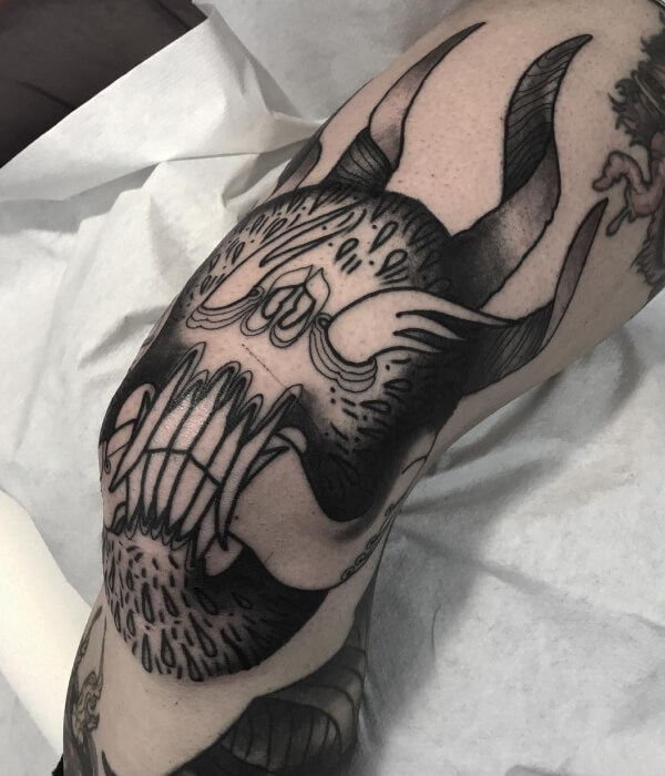 Blackwork Monster Knee Tattoo