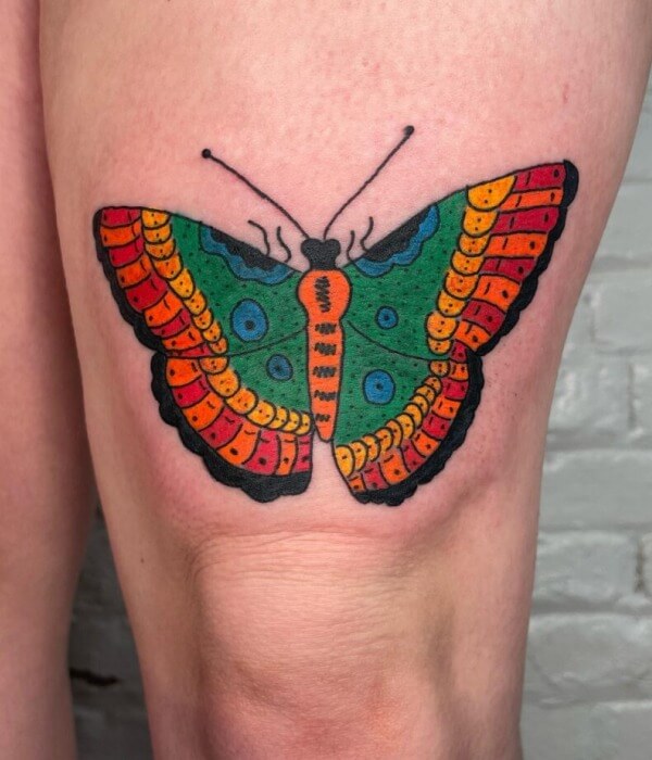 Color Palette Butterfly Thigh Tattoo