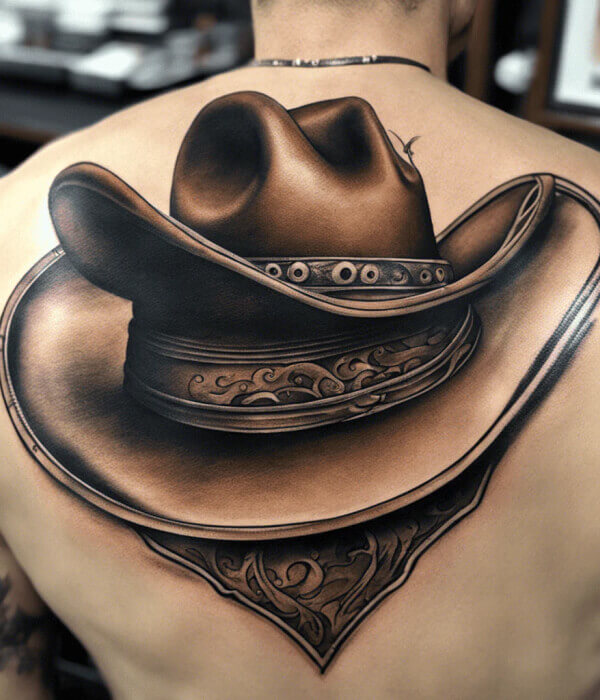Detailed Black and Gray Hat Tattoo