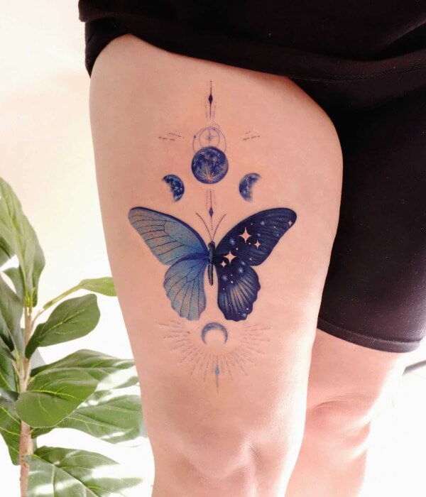 Endless Butterfly Thigh Tattoo Design