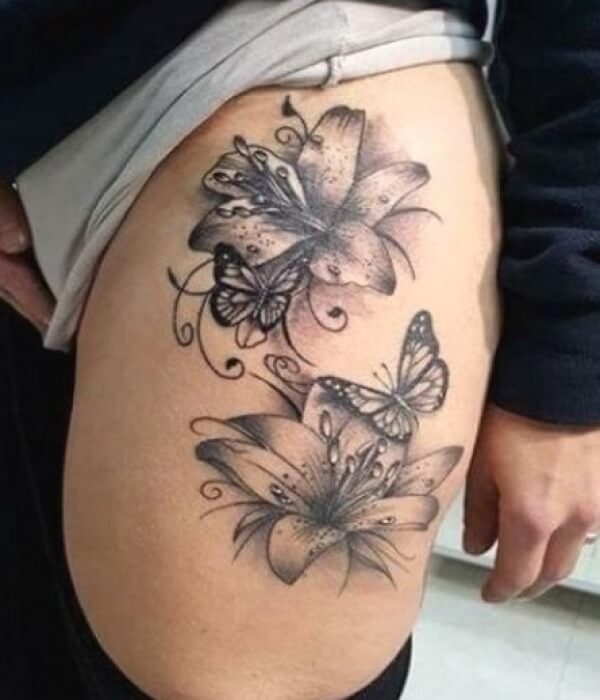 Feminine Butterfly Thigh Tattoo