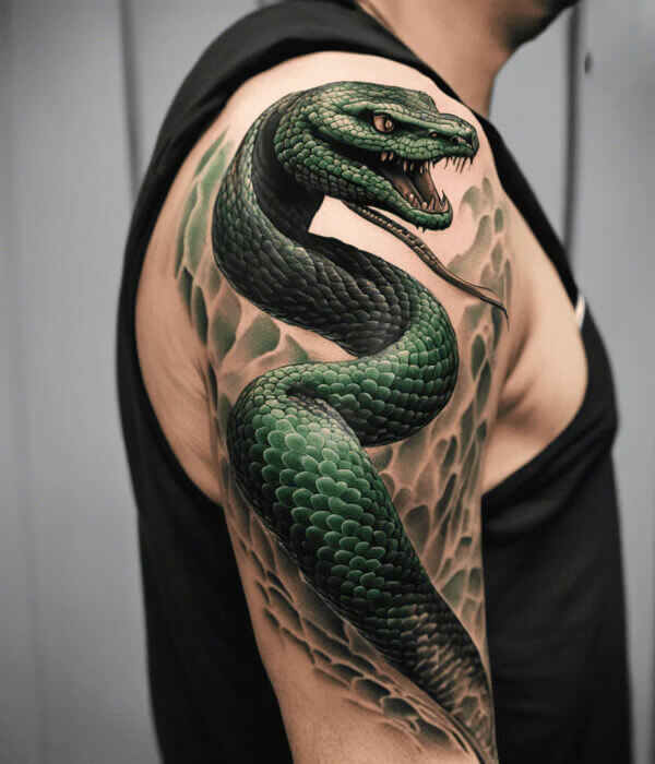 Fierce Green Serpent Tattoo
