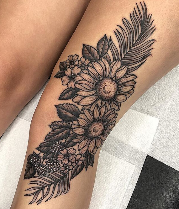 Floral Female Knee Tattoo