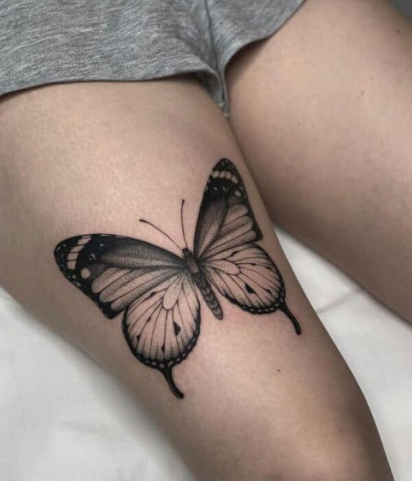 Freedom and Flight Butterfly Thigh Tattoo