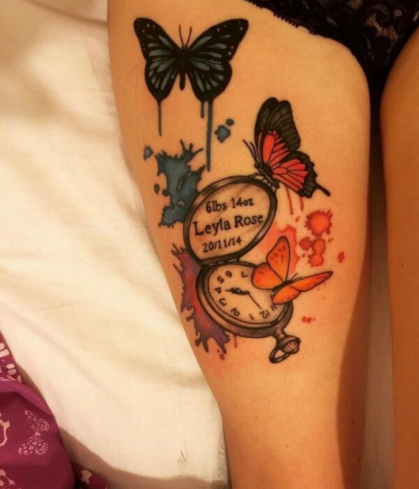 Meaningful Butterfly Thigh Tattoo