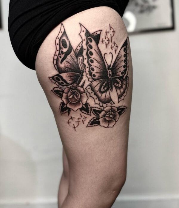 Mythological Butterfly Thigh Tattoo
