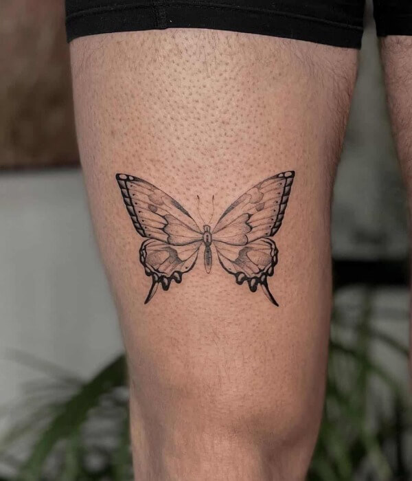 Nature Connection Butterfly Thigh Tattoo