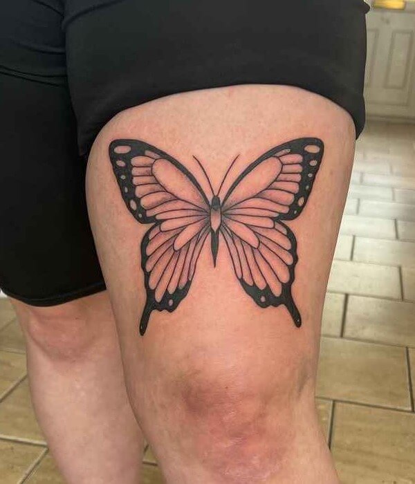 Personal Growth Butterfly Thigh Tattoo